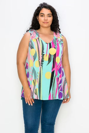 22 SV-V {Full Circle} Mint ***SALE***Printed V-Neck Top EXTENDED PLUS SIZE 3X 4X 5X 6X