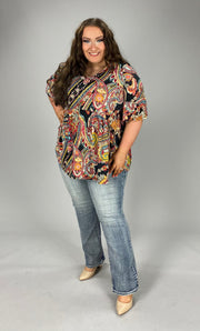 26 PQ-L {Happy Paisley} Black Red Paisley Babydoll Top  EXTENDED PLUS SIZE 1X 2X 3X 4X 5X