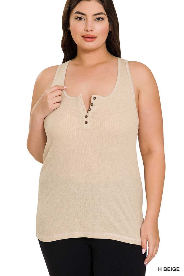 TANK {Savvy Chic} Heather Beige Ribbed Racerback Tank PLUS SIZE 1X 2X 3X