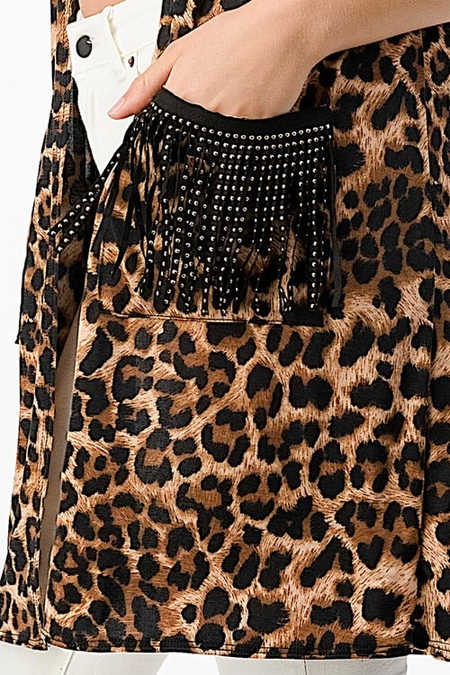 56 OT-R {One Moment} Leopard Print Pocket Detail Vest PLUS SIZE 1X 2X 3X