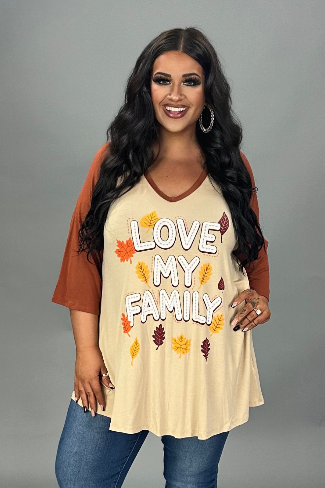 SALE!! 29 GT {Love My Family} Taupe/Rust Graphic Tee CURVY BRAND!!! PLUS SIZE XL 2X 3X 4X 5X 6X (May Size Down 1 Size}