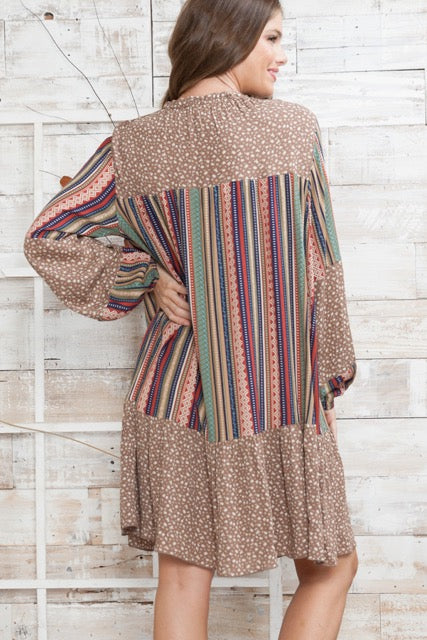 96 CP-Z {Dainty News} Mocha/Multi-Color Print Dress PLUS SIZE XL 2X 3X