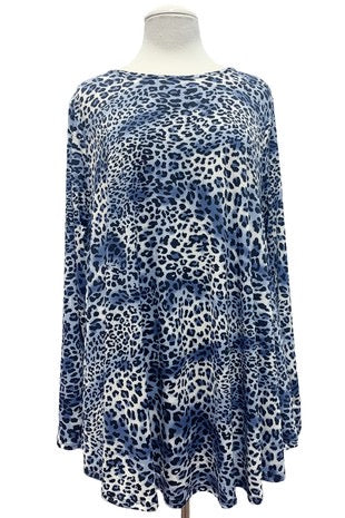 62 PLS-Z {Blue Dreaming} Blue Leopard Print Top PLUS SIZE 1X 2X 3X