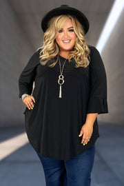 13 SQ-A {Living In Comfort} BLACK Round Neck Tunic CURVY BRAND!!!  EXTENDED PLUS SIZE XL 2X 3X 4X 5X 6X