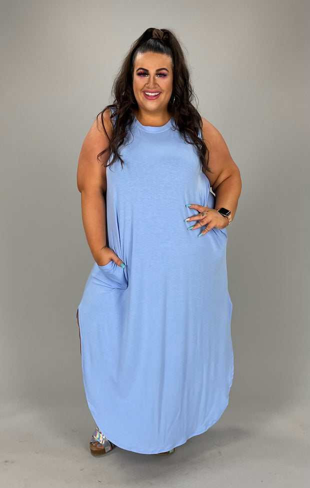 LD-O {Adoration} BLUE Sleeveless Maxi Dress PLUS SIZE 1X 2X 3X