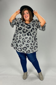 79 PSS-A [Sparkling Style} Grey Animal Print Babydoll Top EXTENDED PLUS SIZE 3X 4X 5X