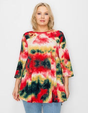 11 PQ-O {A New Treat} Red Tie Dye Top EXTENDED PLUS SIZE 3X 4X 5X