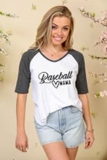 53 GT-A {Baseball Mama} White/Dk. Grey Graphic Tee PLUS SIZE 1X 2X 3X