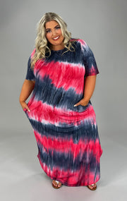 LD-K {Feeling Proud} Red Navy Tie Dye Dress PLUS SIZE 1X 2X 3X