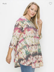 88 PQ-A {Prize Win} Multi-Color Tie Dye Top PLUS SIZE 1X 2X 3X