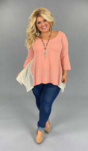 SD-T (Graceful Sway) UMGEE Peach Tunic W/ Crochet Detail PLUS SIZE XL, 1X, 2X SALE!!