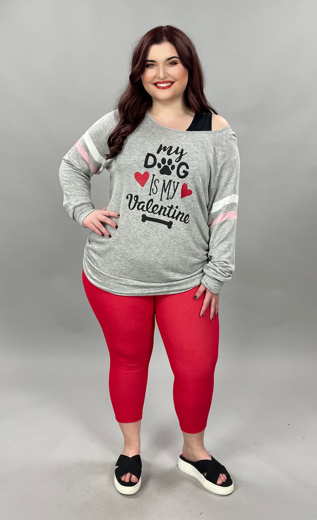 GT-V "My Dog Is My Valentine"  Oversized Gray French Terry Top