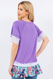 18 CP-C {Surprise Waiting} Lilac/Lace Top w/Floral Hem PLUS SIZE XL 2X 3X