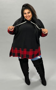 59 OR 25 CP-L {My Attention} Black With Red Hem Hoodie PLUS SIZE XL 2X 3X
