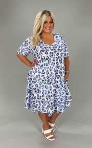 34 PSS-J {Happy To Help} Blue Animal Print V-Neck Dress EXTENDED PLUS SIZE 3X 4X 5X