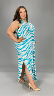 LD-D {All Over Again} Aqua Printed Sleeveless***SALE*** Long Dress PLUS SIZE 1X 2X 3X