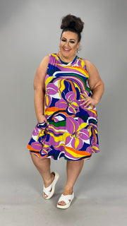 85 SV-A {Peak Your Interest} ***SALE***Purple/Multi-Color Printed Dress PLUS SIZE 1X 2X 3X