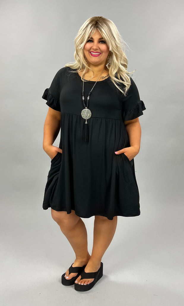 63 OR 27 SSS-A {Perfect Basic} Black Babydoll Ruffle Sleeve Dress PLUS SIZE 1X 2X 3X