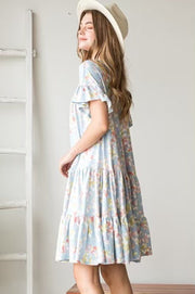 76 PSS-C {Floral Fields} Lt. BLUE Floral Tiered Dress PLUS SIZE 1X 2X 3X***SALE***