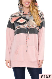 23 HD-E {Reaching For You}  Blush Aztec Hoodie PLUS SIZE XL 2X 3X