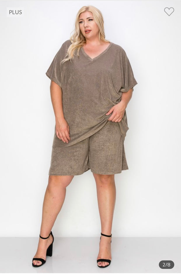 82 SET-A {Turn To Comfort} Mocha French***SALE*** Terry Short Set EXTENDED PLUS SIZE 3X 4X 5X
