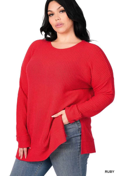 82 SLS-C {Speak Truth} Ruby Waffle Knit Top PLUS SIZE 1X 2X 3X   SALE!!