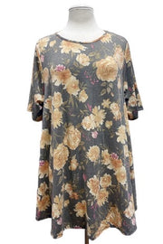 45 PSS-B {Style Expert} Charcoal Floral Print Top EXTENDED PLUS SIZE 3X 4X 5X