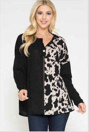 42 OR 59 CP-L {Division Of Love} ***SALE***Black/Animal Print Top PLUS SIZE 1X 2X 3X