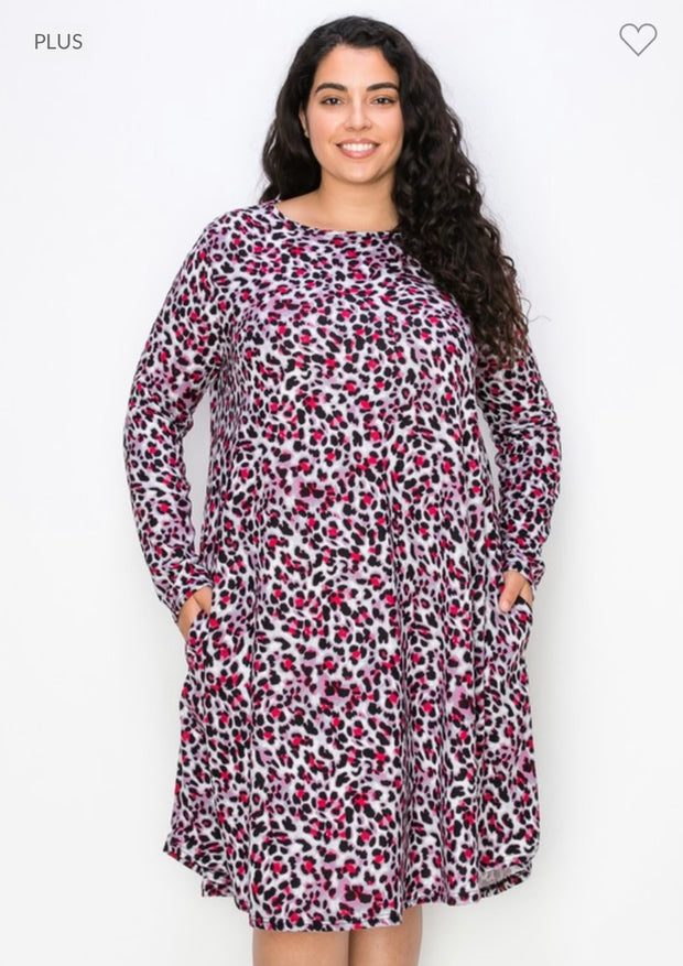 28 PLS-Q {Scorching Good Looks} Purple Leopard Print Dress EXTENDED PLUS SIZE 1X 2X 3X 4X 5X