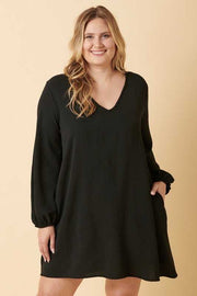 68 SLS-A {Nights Like These} Black V-Neck Long Sleeve Dress PLUS SIZE XL 1X 2X