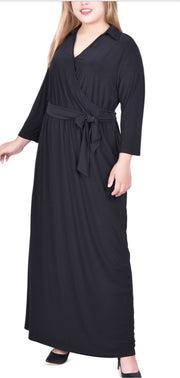 LD-Z  M-109 {NY Collection} Black Faux-Wrap Maxi Dress Retail €70.00 ***FLASH SALE*** PLUS SIZE 2X