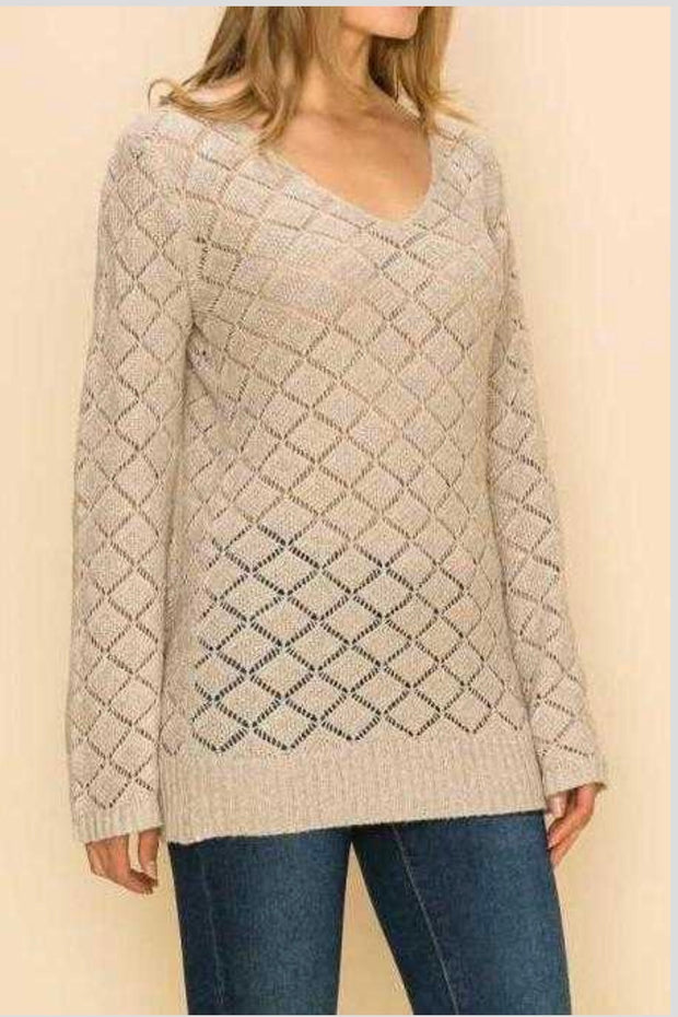 30 SLS-A {Shine Through Me} Taupe V-Neck Sweater PLUS SIZE 1X/2X  2X/3X