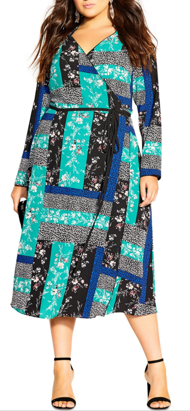 LD-Z  M-109 {City Chic} Green Patchwork Dress Retail €129.00***FLASH DRIVE***