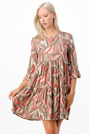 67 PQ-Z {Know What You Want} Taupe Print Tiered Dress PLUS SIZE 1X 2X 3X