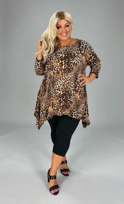 71 PSS-B {Nothing More} Brown Leopard Top Sharkbite Hem EXTENDED PLUS SIZE 3X 4X 5X