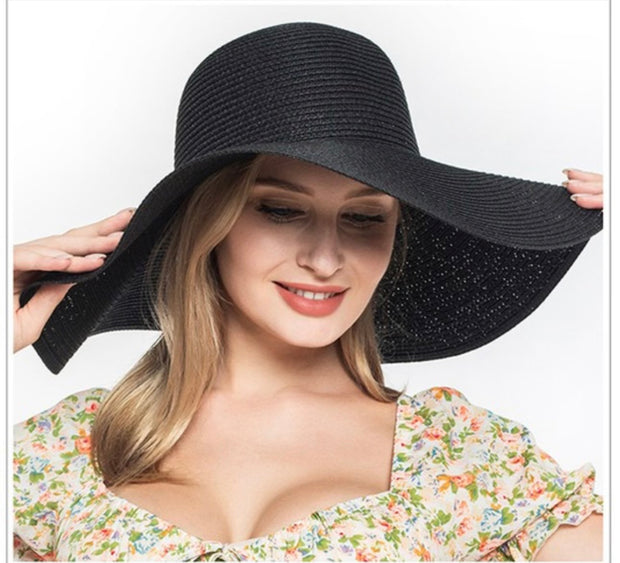 HATS  {Sun And Shade} Black Wide Brim Floppy Straw Hat