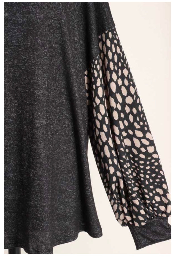 CP-X {Get To Me} ***FLASH SALE***Black Tunic Mocha Spot Bubble Sleeve PLUS SIZE XL 2X 3X