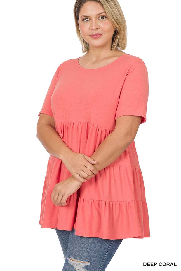 20 SSS-O {Calling Card} Deep Coral Tiered Top PLUS SIZE 1X 2X 3X