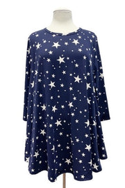 62 PQ-A {The Stars Above} Navy Star Print Top EXTENDED PLUS SIZE 3X 4X 5X