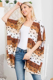 64 OT-L {Changed My Mind} Brown Striped Leopard Kimono PLUS SIZE 1X 2X 3X