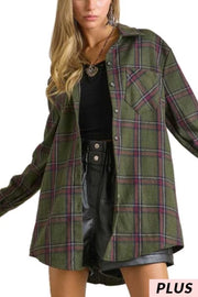 29 OT-L {Feeling Your Best} Olive Plaid Shacket PLUS SIZE XL 2X 3X