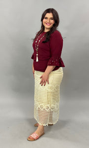 BT-B {Meet By Chance} ***FLASH SALE***Cream Skirt with Long Crochet Overlay PLUS SIZE