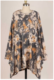 PLS-E {Artist's Vision} Grey Taupe Mustard Tie Dye Knit SALE!! Tunic PLUS SIZE XL 2X 3X