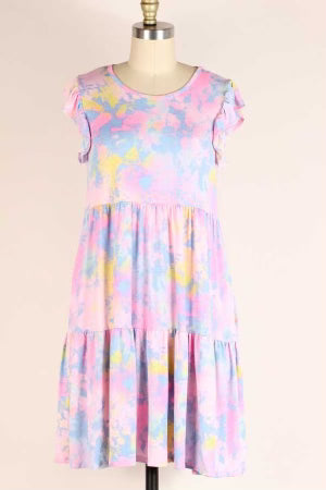 18 PSS-B {One For The Books} Pink Tie Dye Tiered Dress PLUS SIZE 1X 2X 3X