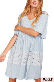 33 SD-A {Chickadee} Light Blue Eyelet Tiered Dress PLUS SIZE 1X 2X 3X