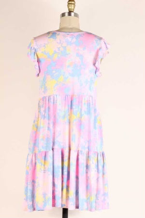 18 PSS-B {One For The Books} Pink Tie Dye Tiered Dress PLUS SIZE 1X 2X 3X