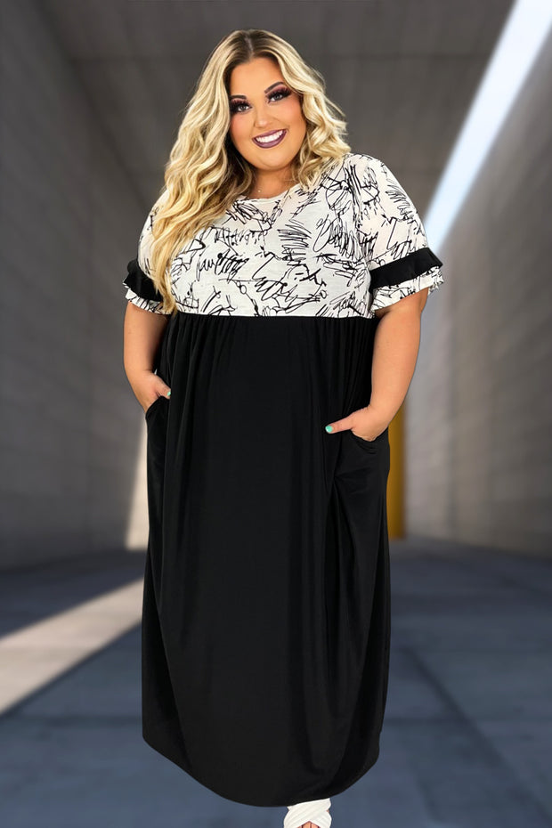 LD-V {More Than Words} Black/White Script Print Maxi EXTENDED PLUS SIZE 3X 4X 5X