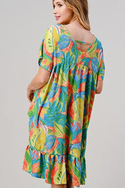 85 PSS-D {Leaves In The Breeze} Lemon***SALE*** Lime Printed Dress PLUS SIZE 1X 2X 3X