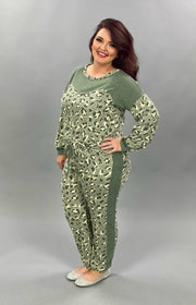 SET-A {Dressed To Chill} SALE! Sage Leopard Contrast Lounge Set PLUS SIZE XL 2X 3X