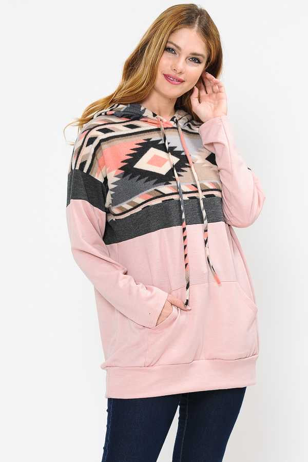 23 HD-E {Reaching For You}  Blush Aztec Hoodie PLUS SIZE XL 2X 3X